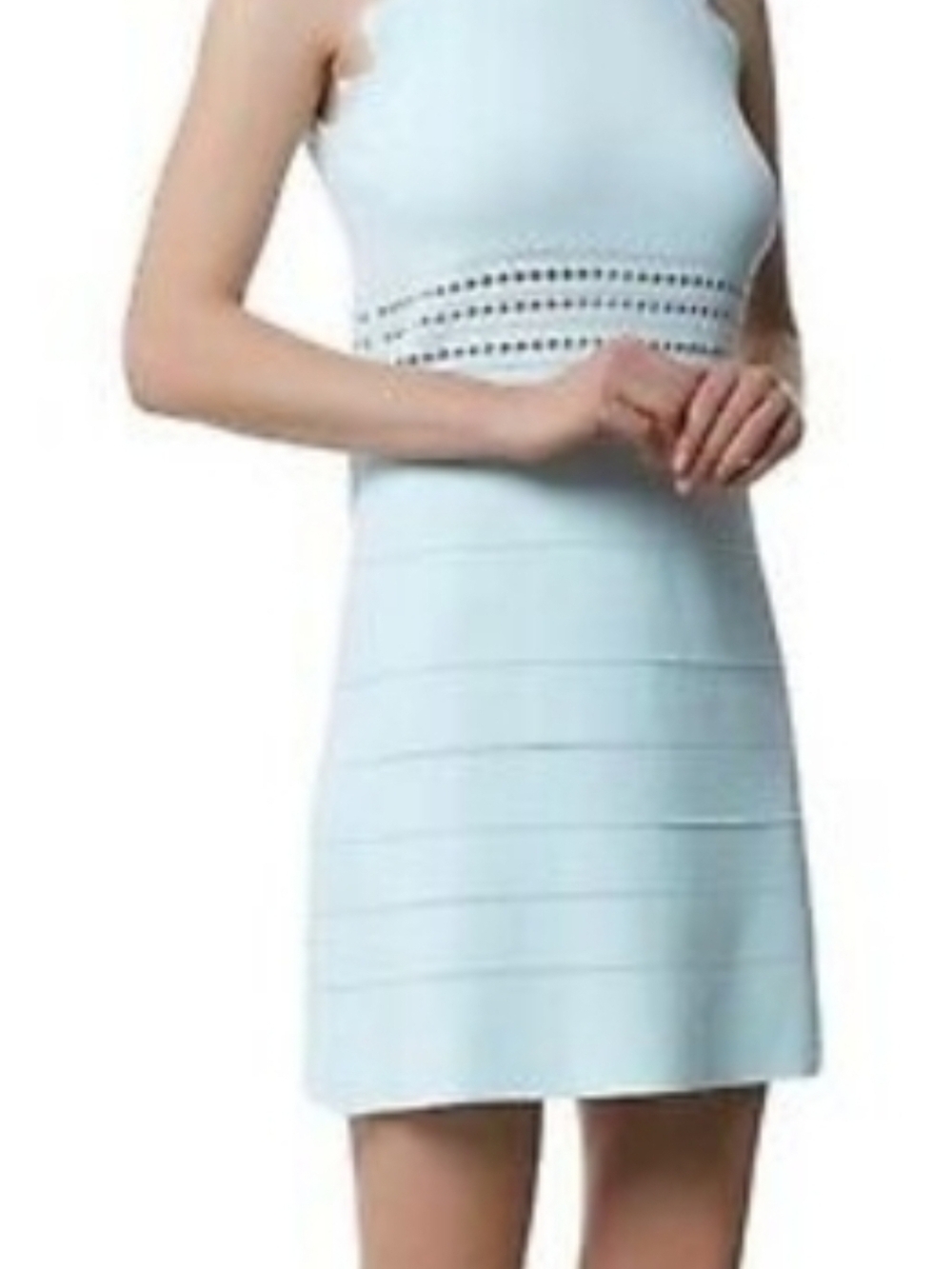 Ted Baker Pale Blue Sleeveless Knit Mini Dress with Eyelet Waist , Fits Size 4,6